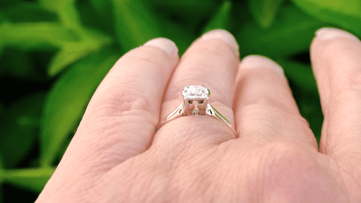 Vintage 1950's Solitaire Old European Cut Diamond Engagement Ring in Two Tone White and Yellow 14K Gold - Item: R844 - Image: 4