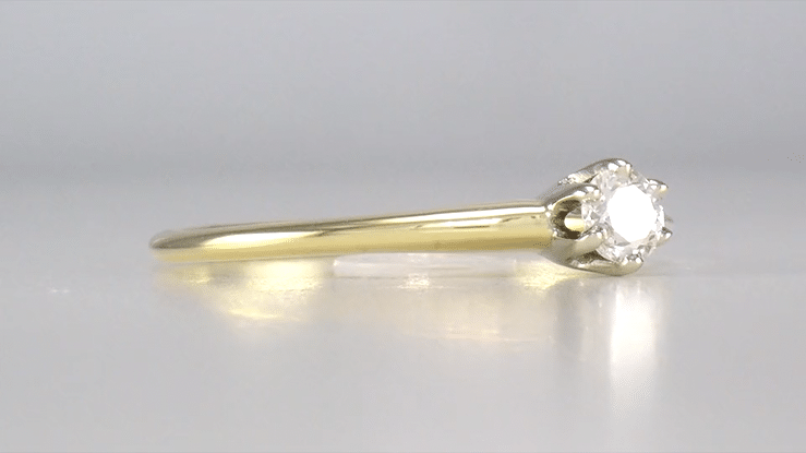 Vintage 1960's Old European Cut Solitaire Diamond Engagement Ring in 14K Two Tone Gold | 0.18 Carat - Item: R770 - Image: 7