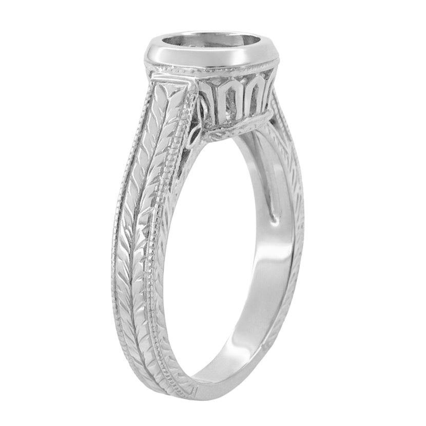 Art Deco 1 to 1.25 Carat Filigree Engraved Wheat Halo Bezel Engagement Ring Setting in White Gold | Low Profile - Item: R306W1K14 - Image: 4
