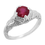 Art Deco Engraved Filigree 1.20 Carat Ruby Promise Ring in Sterling Silver