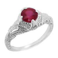Art Deco Engraved Filigree 1.20 Carat Ruby Promise Ring in Sterling Silver