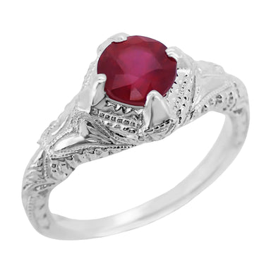 Art Deco Engraved Filigree 1.20 Carat Ruby Promise Ring in Sterling Silver