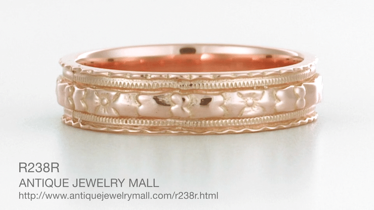 Art Deco Wide Floral Wedding Ring in 14 Karat Rose Gold - Item: R238R - Image: 3