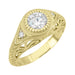 Yellow Gold Filigree Low Dome Art Deco 3/4 Carat Diamond Engagement Ring - 14K or 18K