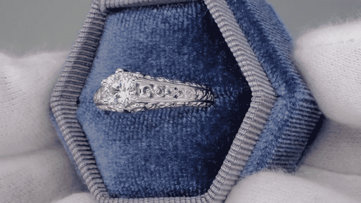 Edwardian Flowing Scrolls 3/4 Carat Diamond Filigree Heirloom Engagement Ring in 14 Karat White Gold - Item: R1196W75D-LC - Image: 7