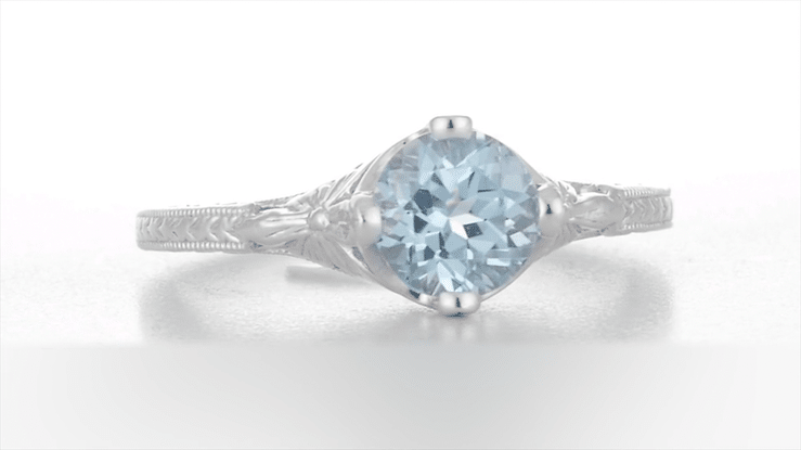 Vintage Engraved Flowers Art Deco Filigree Sky Blue Topaz Promise Ring in Sterling Silver - Item: SSR356BT - Image: 8