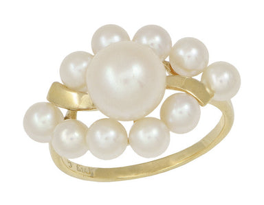Vintage Mikimoto Estate Pearl Ring in 14K Yellow Gold with 11 Pearls - R1219