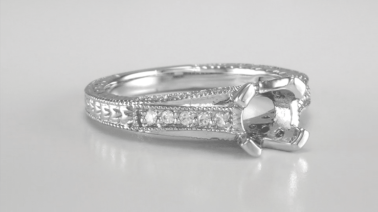 Antique Inspired Platinum X & O Kisses 3/4 Carat Engagement Ring Setting for a Round or Asscher Diamond - Item: R1153P75-LC - Image: 7