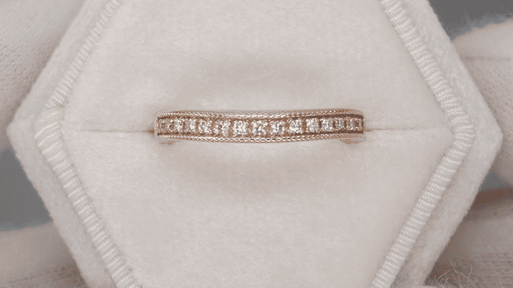 Diamond Set Curved Wedding Band in 14 Karat Rose ( Pink ) Gold - Item: WR158R-LC - Image: 3