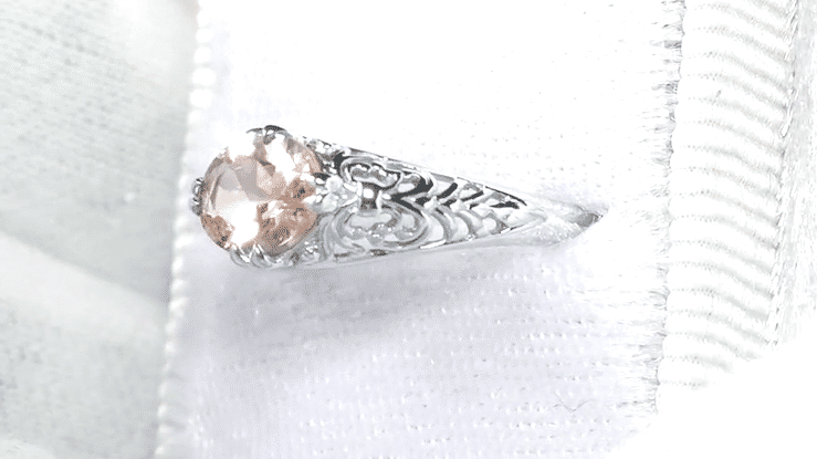 Morganite Oval East West Filigree Edwardian Engagement Ring in 14 Karat White Gold - Item: R799M - Image: 6