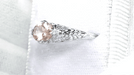 Morganite Oval East West Filigree Edwardian Engagement Ring in White Gold - 14K or 18K