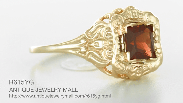 Princess Cut Garnet Art Nouveau Ring in 14 Karat Yellow Gold - Item: R615YG - Image: 6