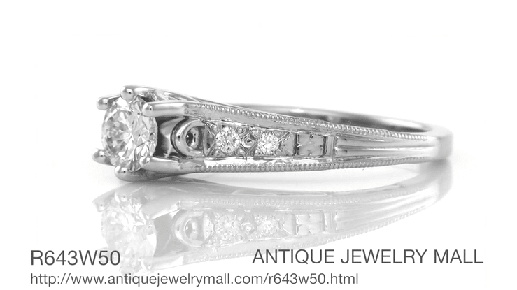 Art Deco Scroll Filigree 1/2 Carat Diamond Engagement Ring in White Gold - Item: R643W50K10-LC - Image: 7