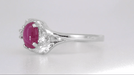 Vintage 1970's Inspired Star Ruby Ring in White Gold - Cabochon Ruby with Side Diamonds & Leaf Bypass Design