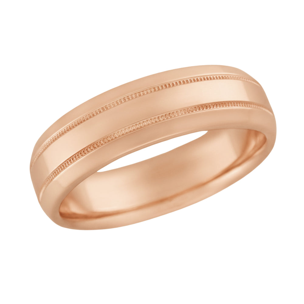 Men's 6mm Rose Gold Wedding Band with Double Milgrain - Vintage 1960's Style - Item: R1263R10 - Image: 4