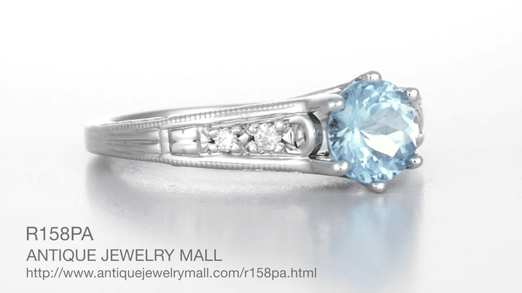 Vintage Style Aquamarine and Diamonds Filigree Art Deco Engagement Ring in Platinum - Item: R158PA - Image: 8