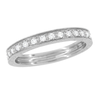 Art Deco Engraved Wheat Diamond Eternity Wedding Band in White Gold - 14 or 18 Karat