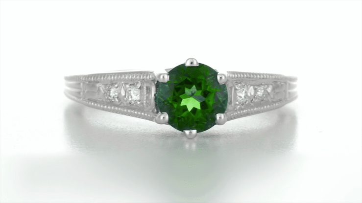 Art Deco Filigree Tsavorite Garnet Engagement Ring in 14 Karat White Gold - Item: R158WTS - Image: 6