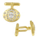 1970’s Style Classic Oval Cufflinks with Cubic Zirconia in Yellow Gold Finish over Sterling Silver