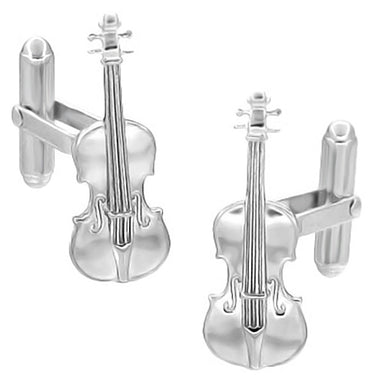 Violin Cufflinks in Solid Sterling Silver - 3 Dimensional Realistic Miniature - SCL247W
