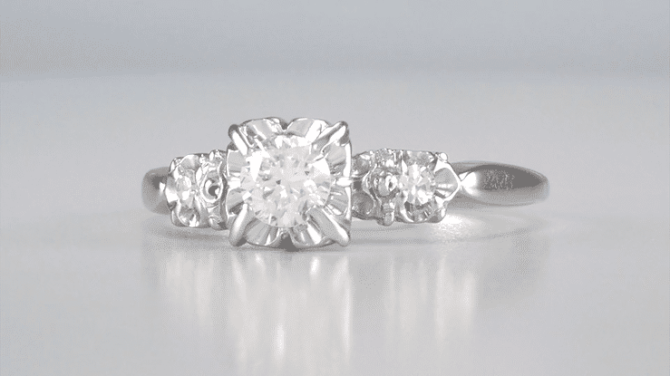 Viviane 1950's Square Set Vintage Diamond Engagement Ring in 14 Karat White Gold - Item: R729-10 - Image: 5