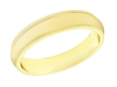 18 Karat Yellow Gold Vintage Style 4mm Wide Millgrain Edge Domed Wedding Band