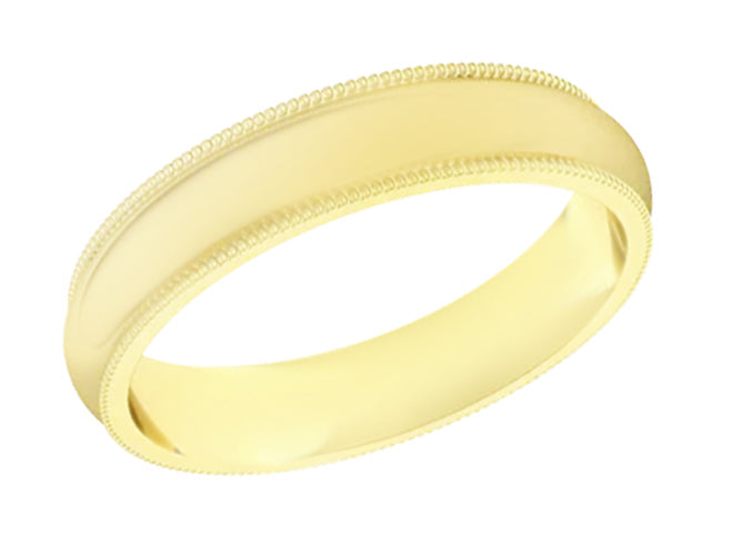 18 Karat Yellow Gold Vintage Style 4mm Wide Millgrain Edge Domed Wedding Band