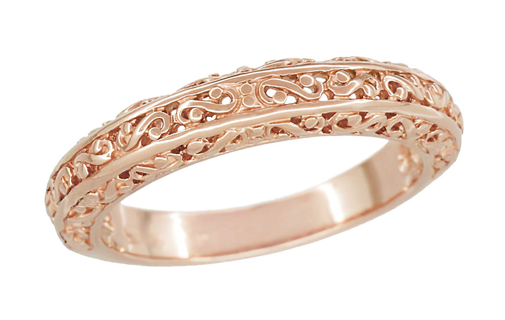 Rose Gold Edwardian Filigree Flowing Scrolls Wedding Band - Item: WR1196R - Image: 5