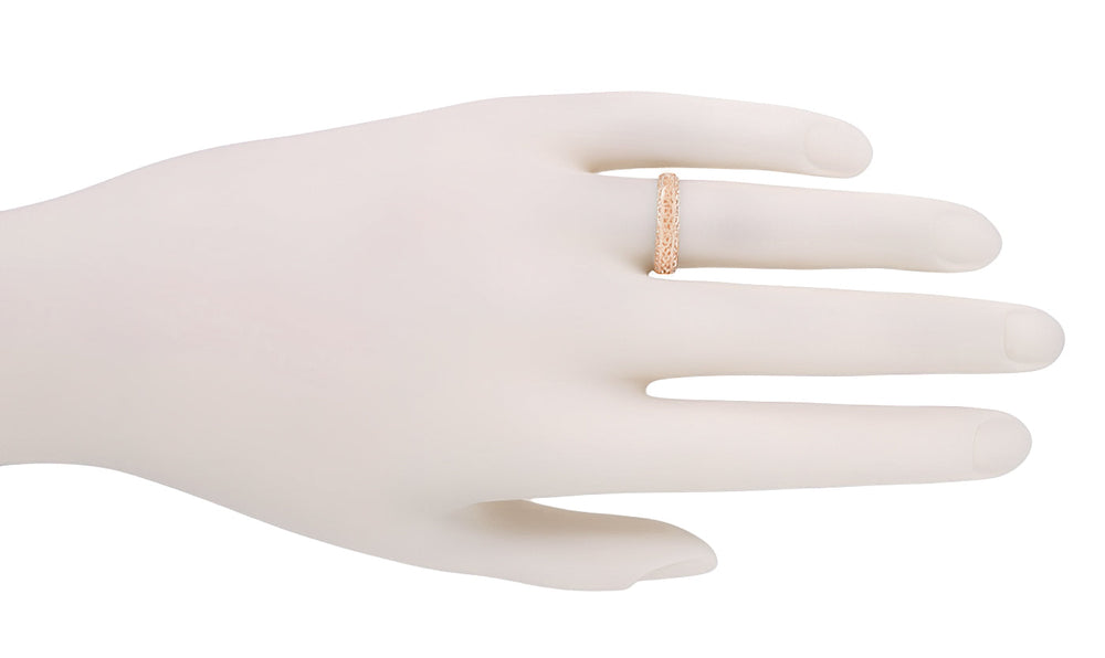 Rose Gold Edwardian Filigree Flowing Scrolls Wedding Band - Item: WR1196R - Image: 6