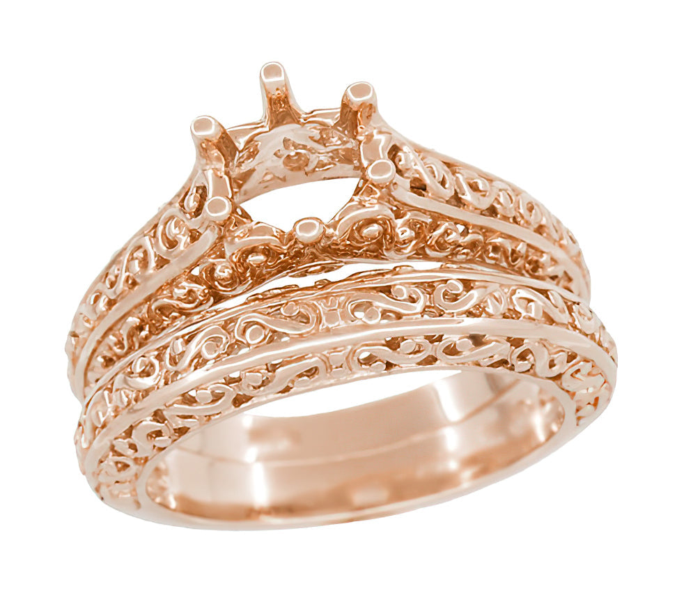 Rose Gold Edwardian Filigree Flowing Scrolls Wedding Band - Item: WR1196R - Image: 7