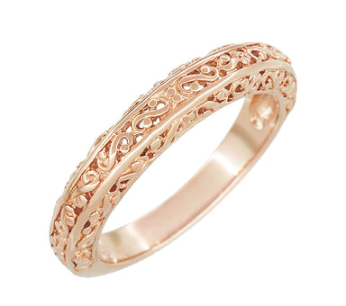 Rose Gold Edwardian Filigree Flowing Scrolls Wedding Band - alternate view