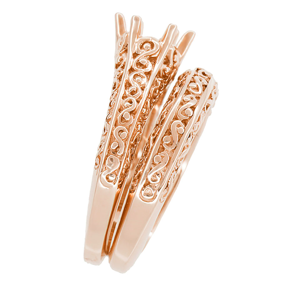 Rose Gold Edwardian Filigree Flowing Scrolls Wedding Band - Item: WR1196R - Image: 9