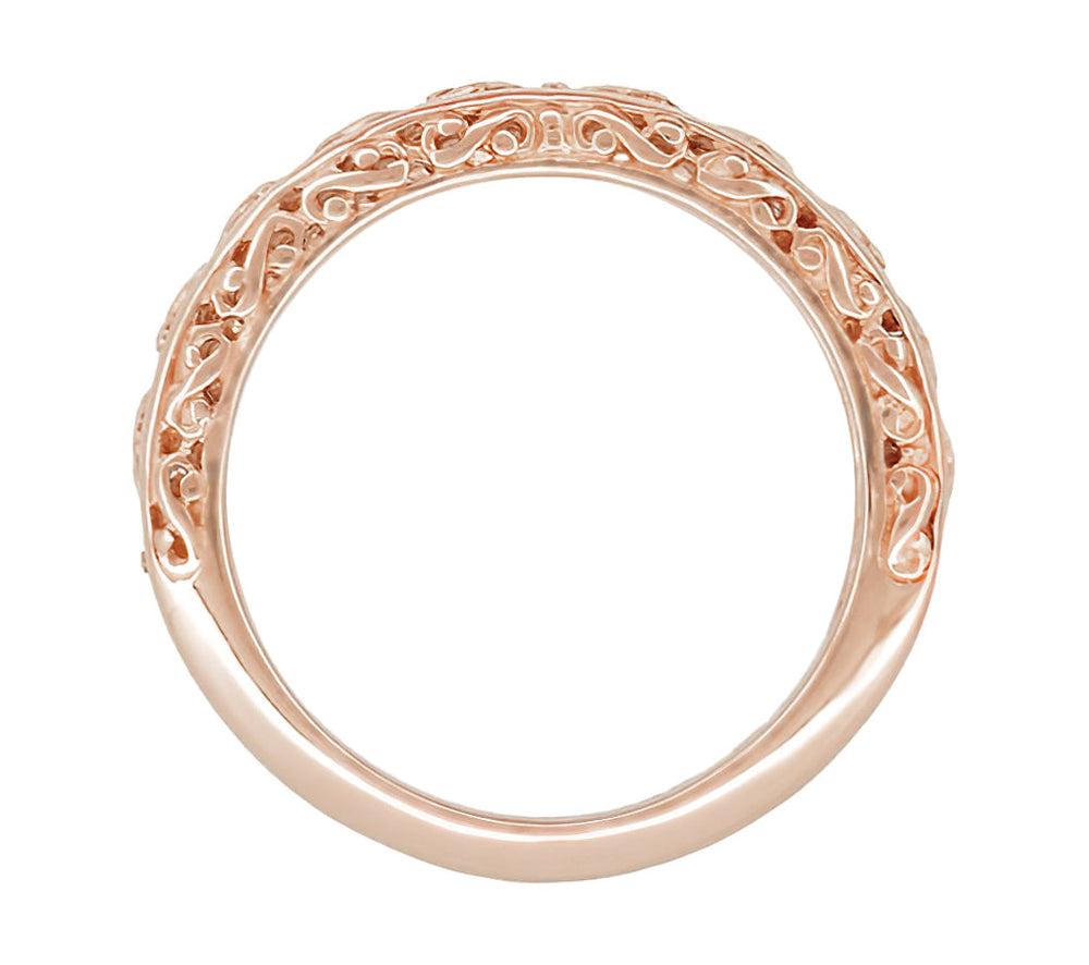 Rose Gold Edwardian Filigree Flowing Scrolls Wedding Band - Item: WR1196R - Image: 4