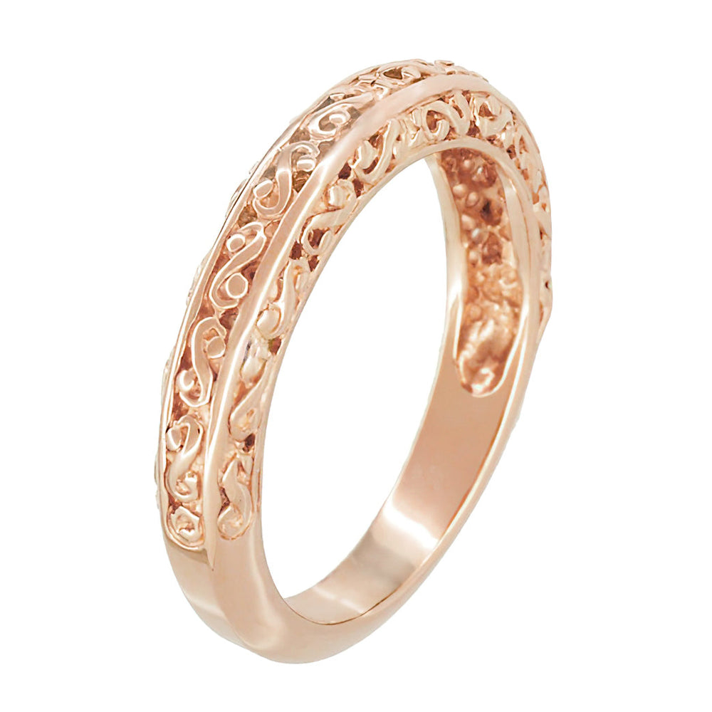 Rose Gold Edwardian Filigree Flowing Scrolls Wedding Band - Item: WR1196R - Image: 3