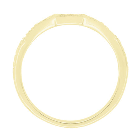 Vintage Style Art Deco Yellow Gold Carved Contoured Diamond Wedding Band - Item: WR155Y14 - Image: 3