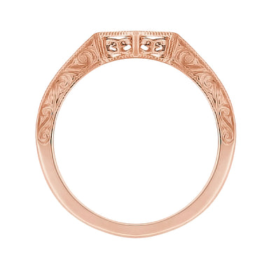 Rose Gold Art Deco Filigree Engraved Scrolls V Contoured Wedding Band - alternate view