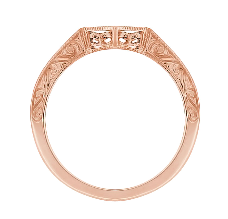 Rose Gold Art Deco Filigree Engraved Scrolls V Contoured Wedding Band - Item: WR180R - Image: 2