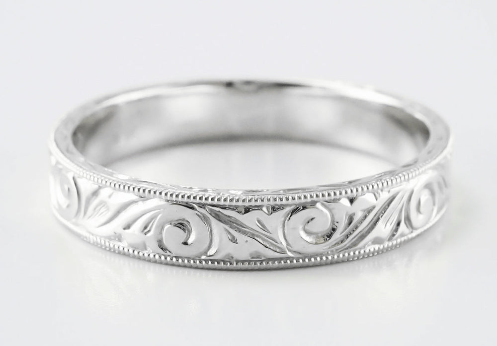 Men's Art Deco Scrolls Engraved 4mm Wide Wedding Band in Platinum - Item: WR199MP - Image: 5