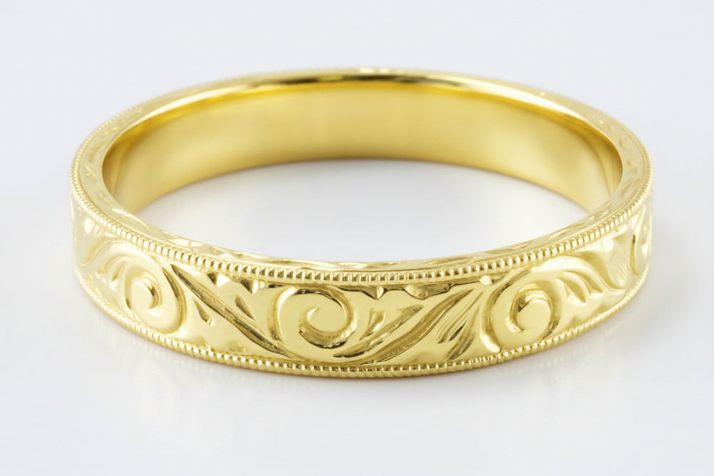Men's Yellow Gold Art Deco Antique Scrolls Engraved Wedding Band - 10K, 14K or 18K - Item: WR199MY10 - Image: 5