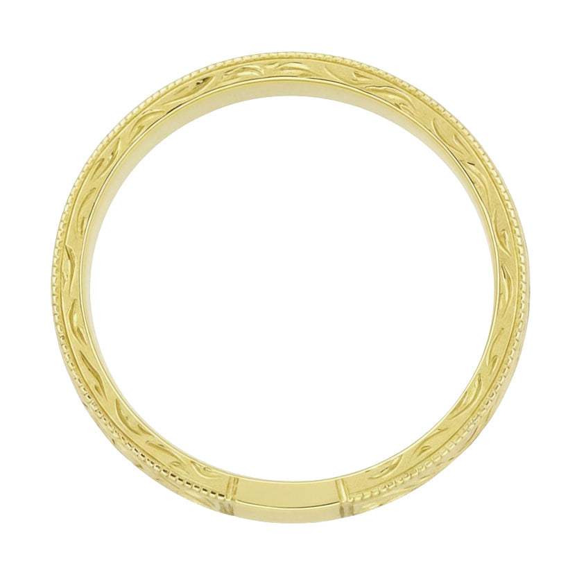 Men's Yellow Gold Art Deco Antique Scrolls Engraved Wedding Band - 10K, 14K or 18K - Item: WR199MY10 - Image: 4