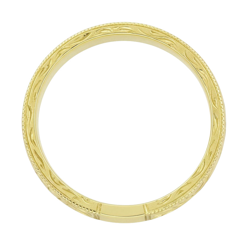 Men's Yellow Gold Art Deco Antique Scrolls Engraved Wedding Band - 10K, 14K or 18K - Item: WR199MY10 - Image: 4