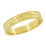 Men's Yellow Gold Art Deco Antique Scrolls Engraved Wedding Band - 10K, 14K or 18K