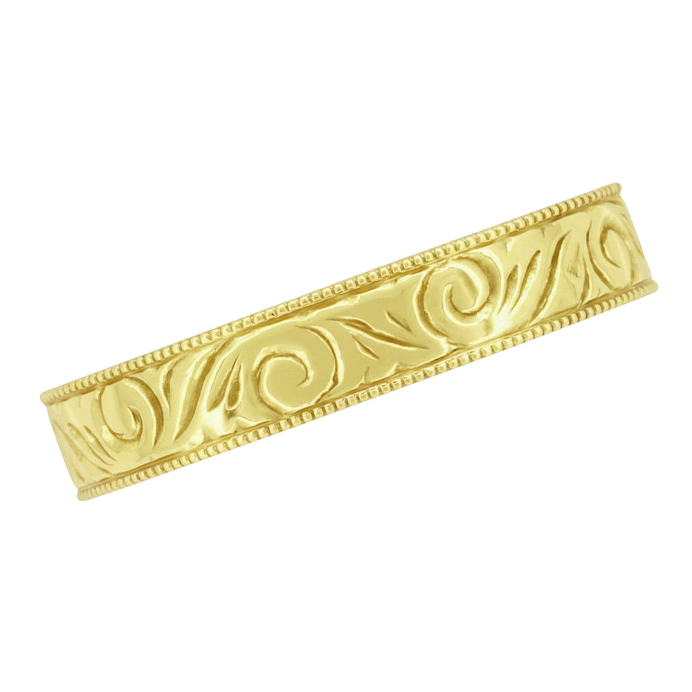 Men's Yellow Gold Art Deco Antique Scrolls Engraved Wedding Band - 10K, 14K or 18K - Item: WR199MY10 - Image: 3