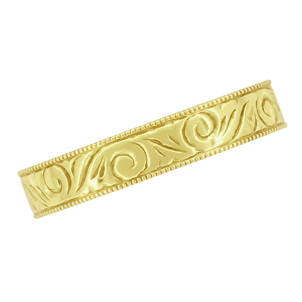 Men's Yellow Gold Art Deco Antique Scrolls Engraved Wedding Band - 10K, 14K or 18K - Item: WR199MY10 - Image: 3