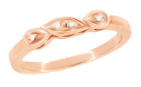 Retro Moderne White Sapphire Filigree Wedding Ring - 14K Rose Gold