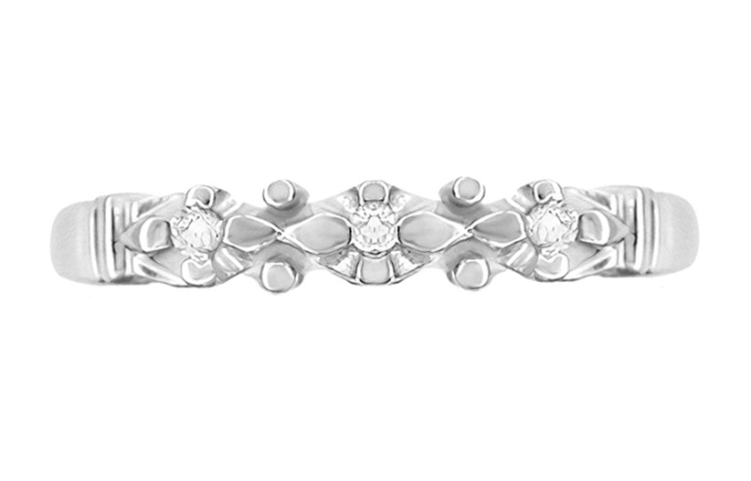 Top 3 Stone View 1950s Platinum Vintage Retro Moderne Starburst Galaxy Diamond Wedding Ring - WR481P