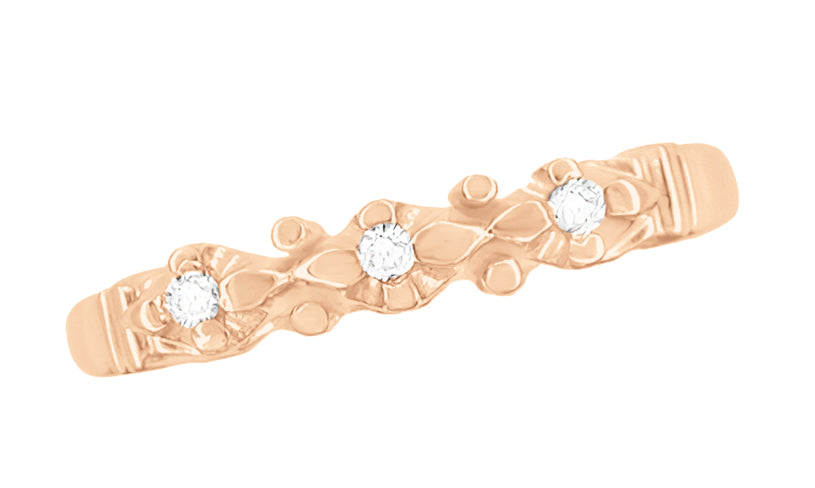 Rose Gold Starburst Galaxy 1950's Mid Century Modern Three Diamond Wedding Band - Item: WR481R - Image: 2