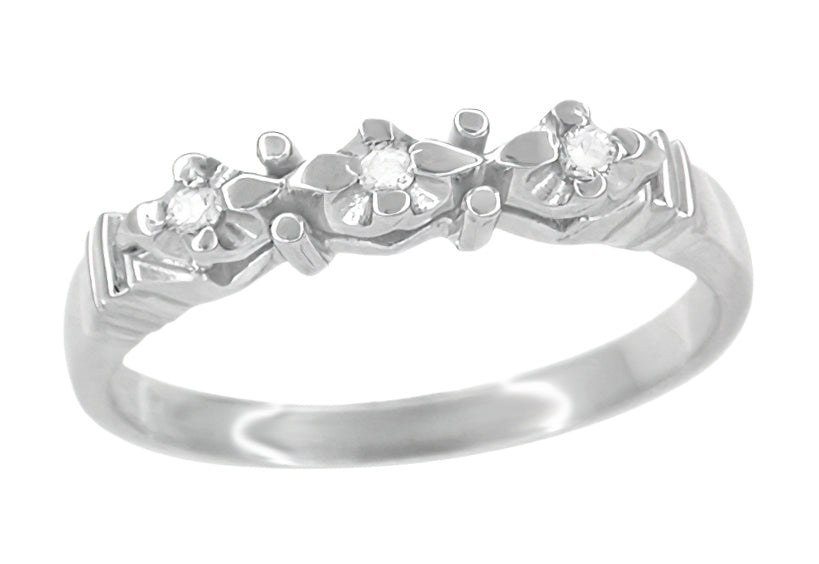 Retro Modern 1950s Vintage White Sapphire Wedding Band in White Gold - Illusion - WR481WS