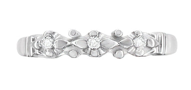 Retro Moderne Starburst Galaxy White Sapphire Wedding Band in 14 Karat White Gold - alternate view