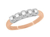 1950's Retro Modern 5 Diamond Wedding Band in Two-Tone 14 Karat Rose Gold and White Gold